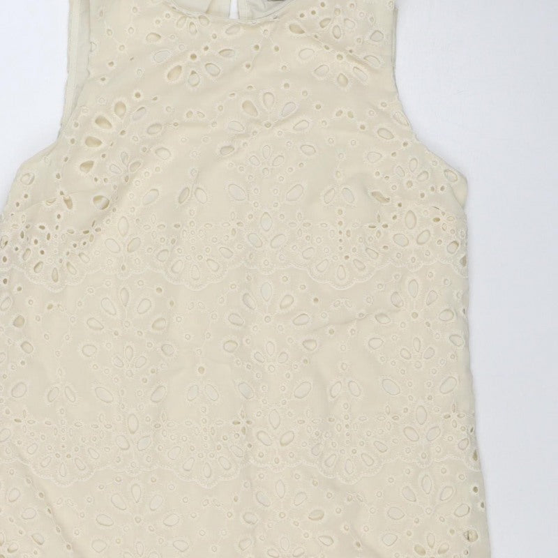 M&S Womens Ivory Size 12 Midi Shift Dress Floral Ruffle Wedding