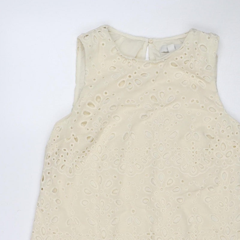 M&S Womens Ivory Size 12 Midi Shift Dress Floral Ruffle Wedding