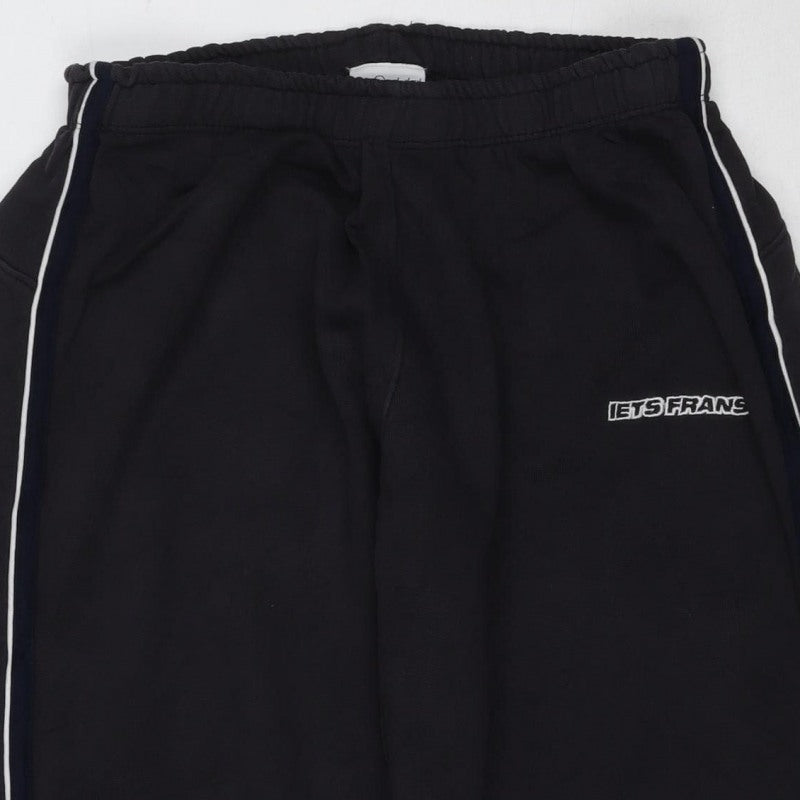 lets frans Women Black S Jogger Track Pants Cotton Side Stripe
