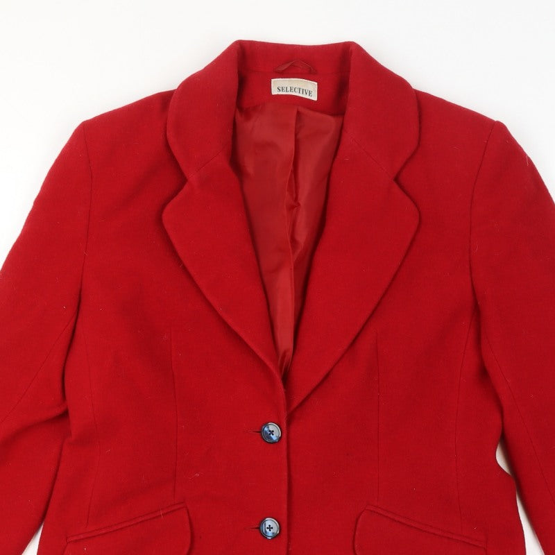 Selective Size 14 Women's Red Wool Cashmere Blend Tailored Blazer 2 Button