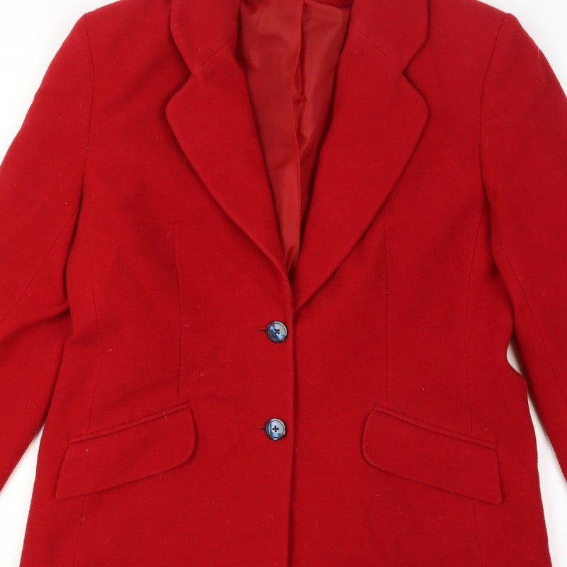 Selective Size 14 Women's Red Wool Cashmere Blend Tailored Blazer 2 Button