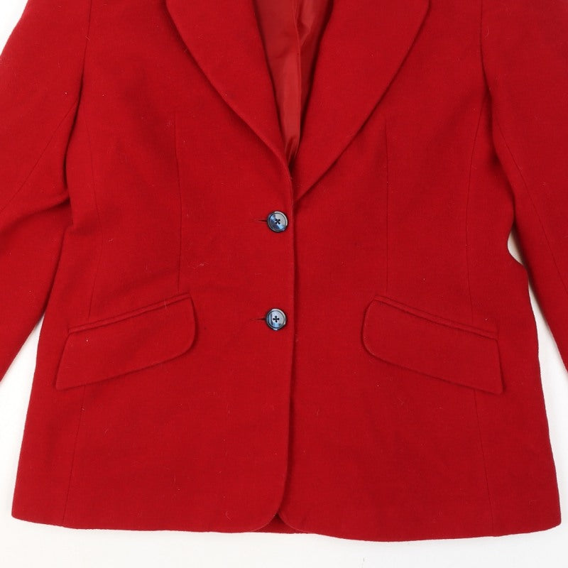 Selective Size 14 Women's Red Wool Cashmere Blend Tailored Blazer 2 Button