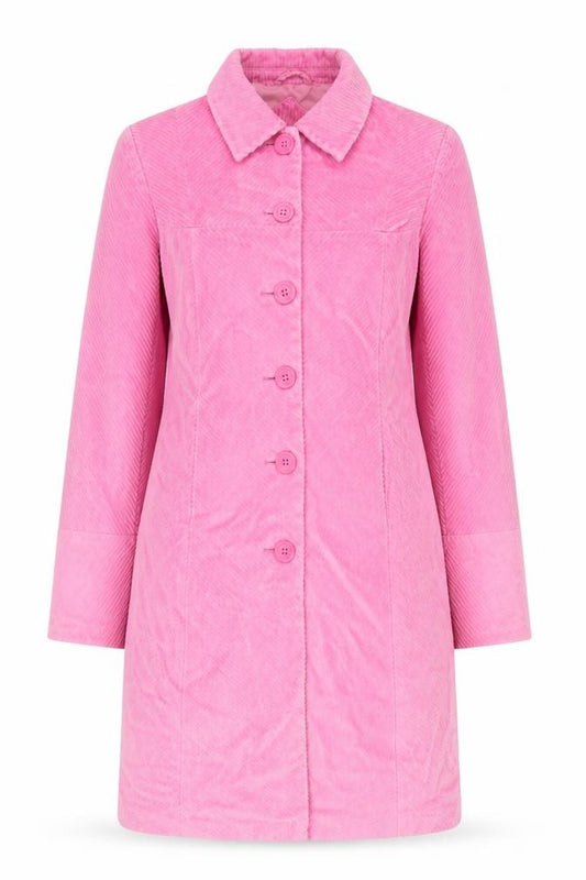Topshop Women Pink UK 12 Long Corduroy Button Coat Lined