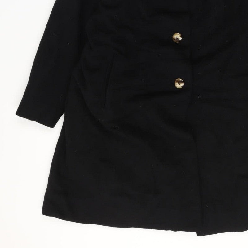 Cherry & Webb Vintage Women's Size 16 Black Long Coat Brown Fur Collar Button Pockets