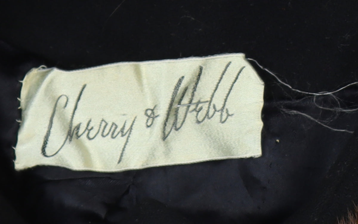 Cherry & Webb Vintage Women's Size 16 Black Long Coat Brown Fur Collar Button Pockets