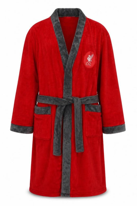Liverpool FC Men’s Red Grey Fleece Belted Dressing Gown Robe XL