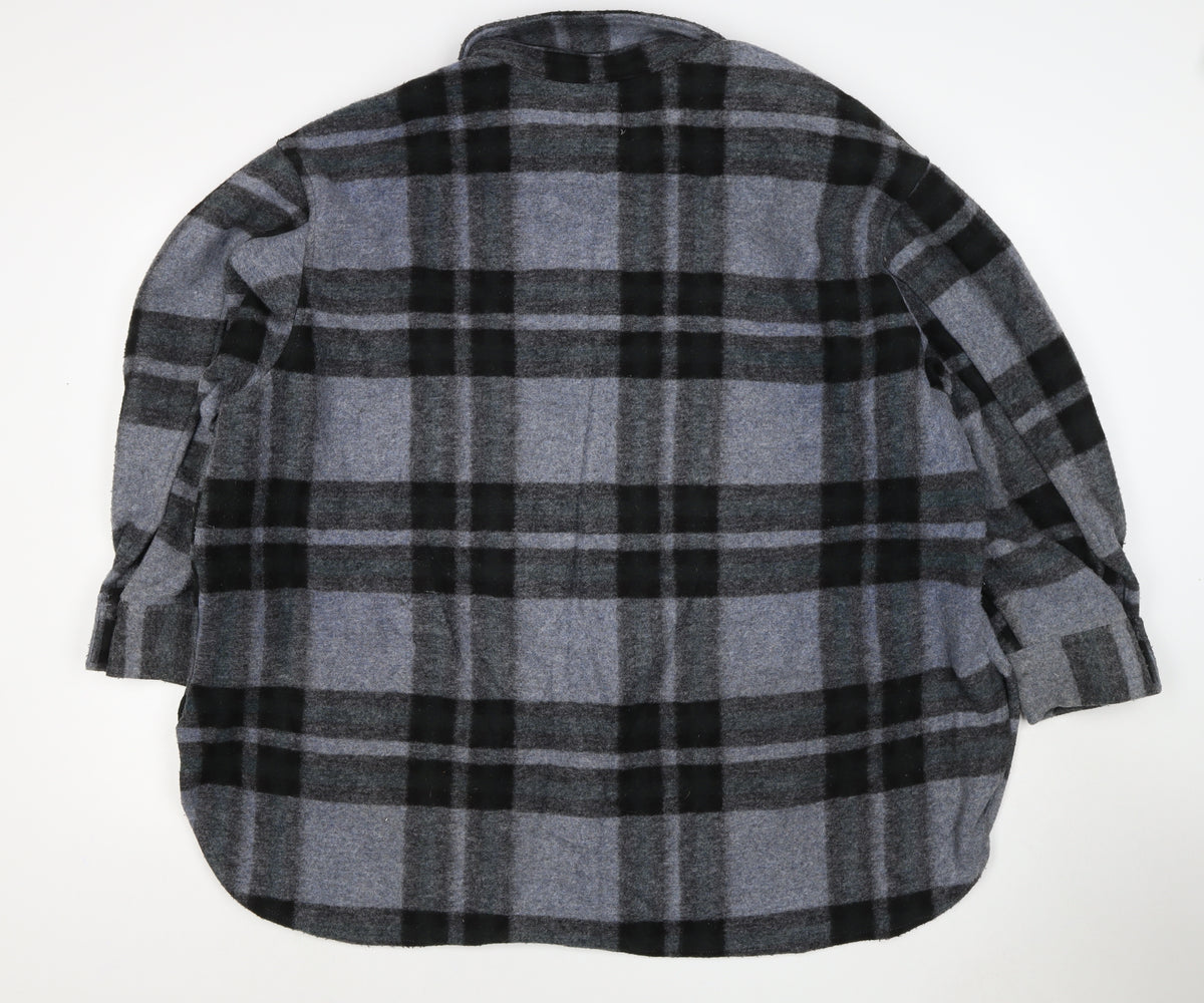 H&M Women Grey XL Basic Plaid Fleece Button Jacket