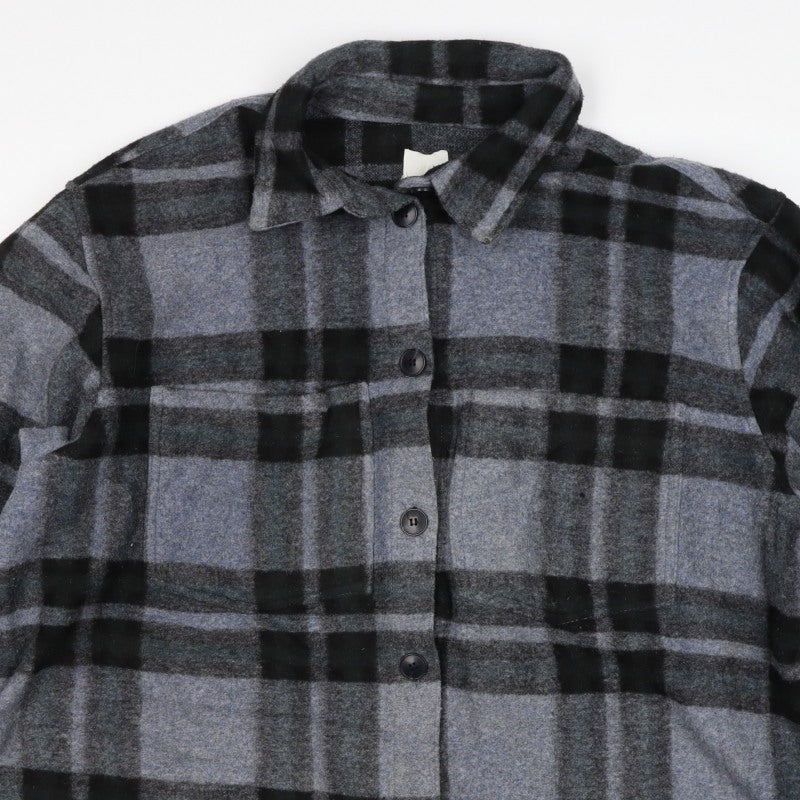 H&M Women Grey XL Basic Plaid Fleece Button Jacket
