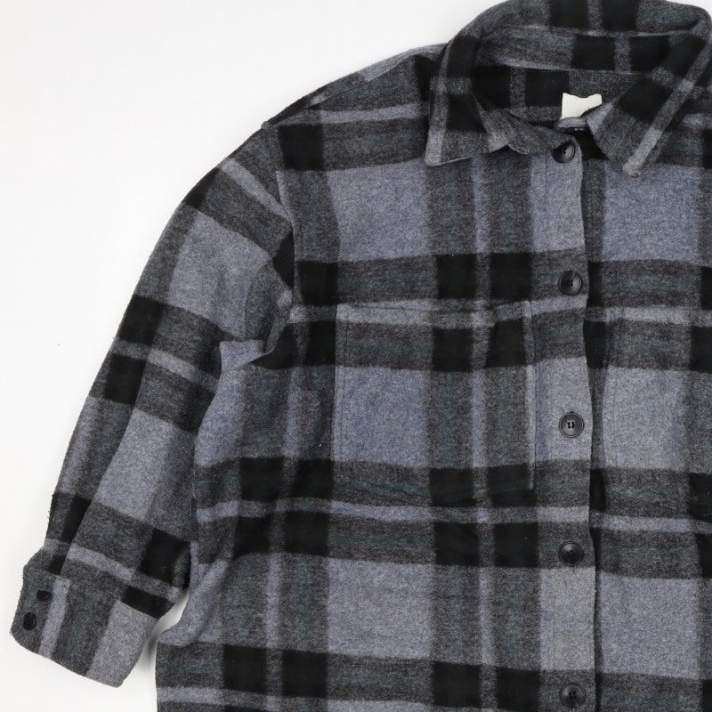 H&M Women Grey XL Basic Plaid Fleece Button Jacket
