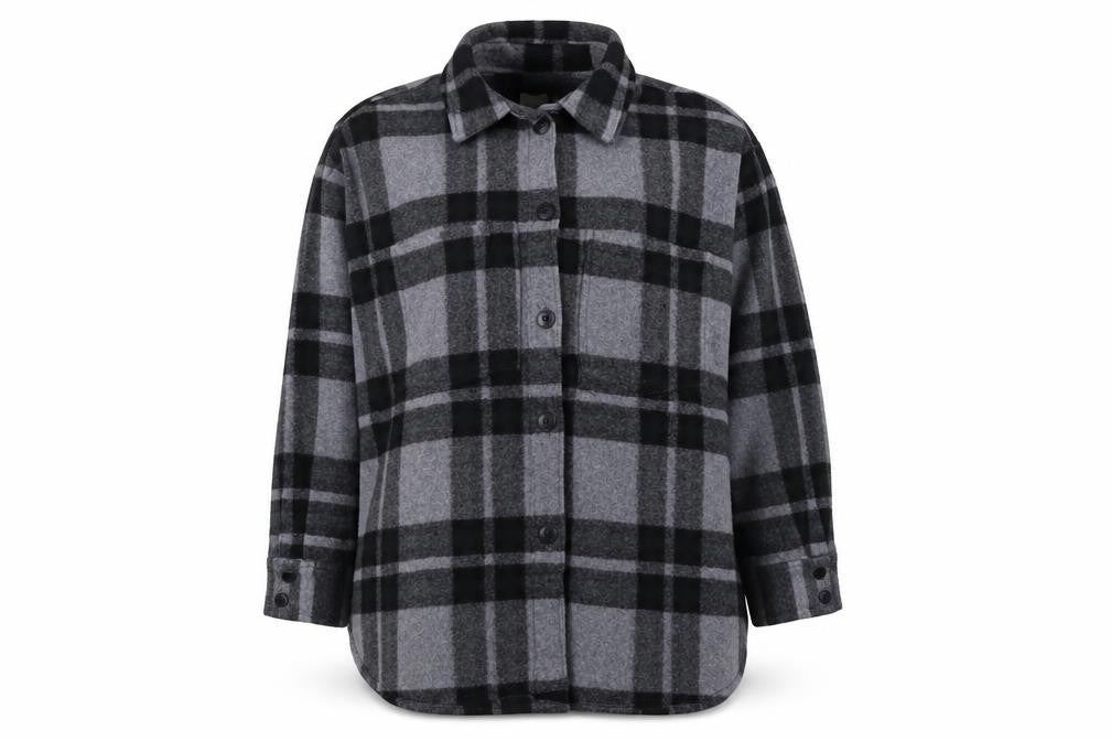 H&M Women Grey XL Basic Plaid Fleece Button Jacket