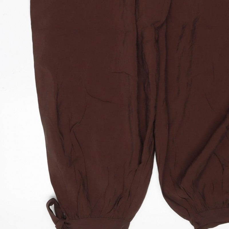 Marks & Spencer Women Brown Size 14 Harem Trousers Drawstring Viscose