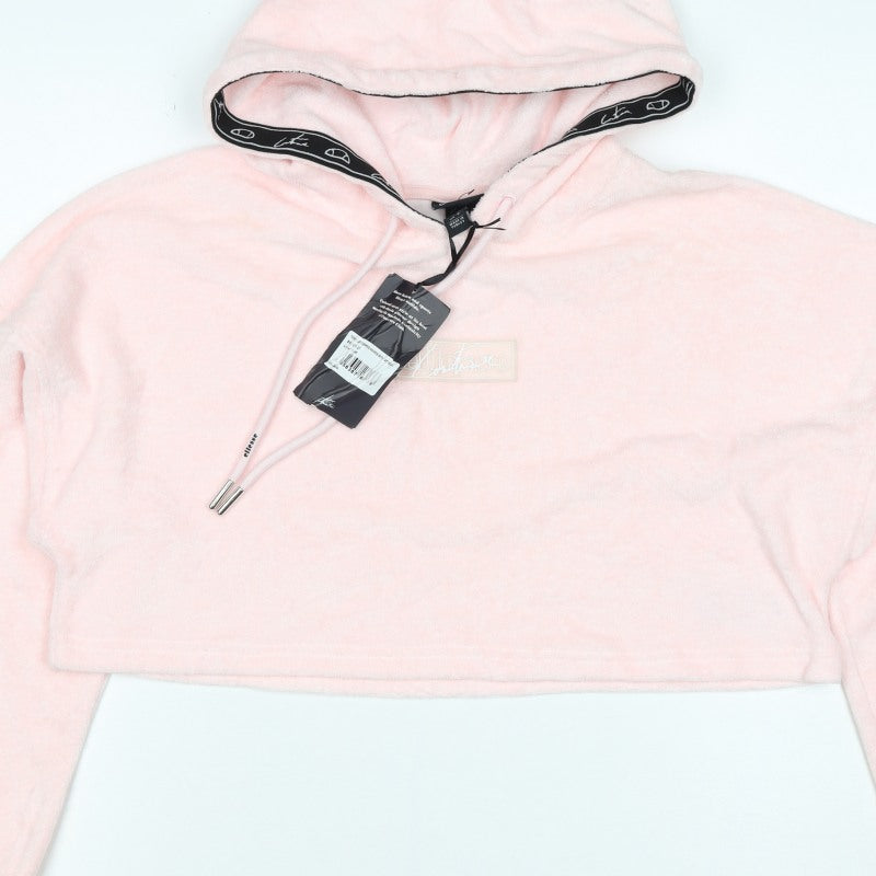 Ellesse Women Pink S Cropped Pullover Hoodie Logo Towelling New