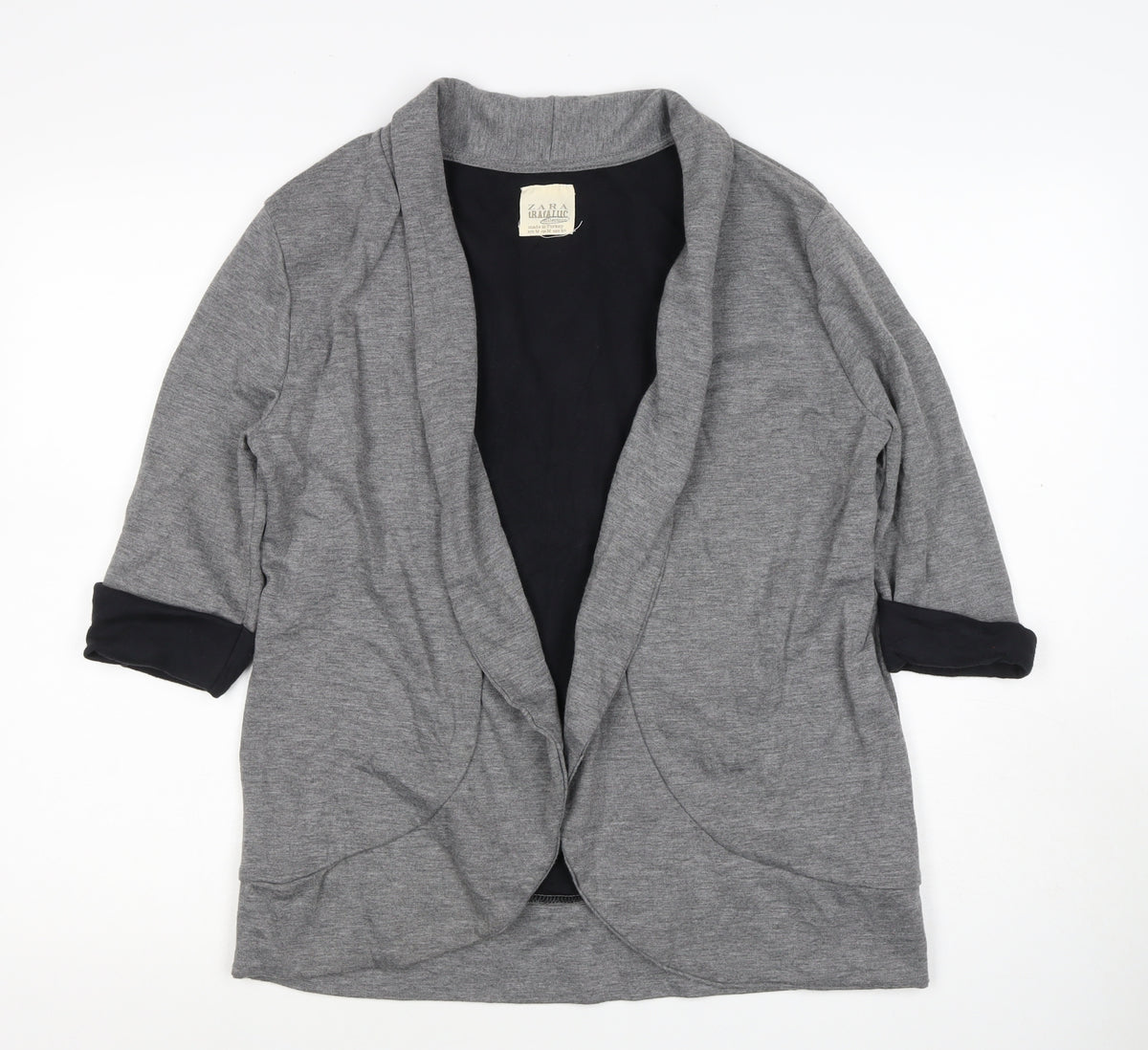 Zara Women Grey M Knit Open Front Shawl Collar Blazer Jacket