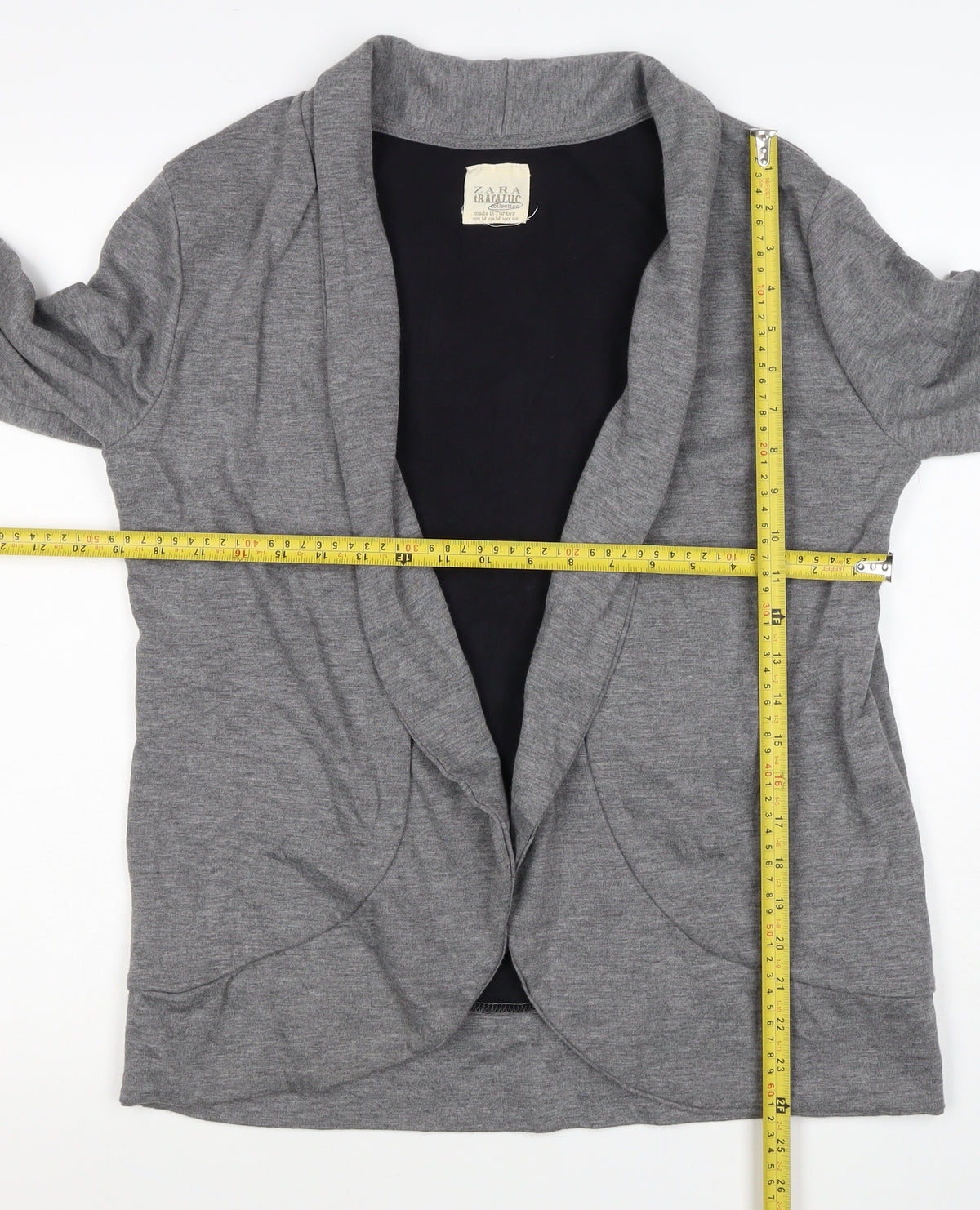 Zara Women Grey M Knit Open Front Shawl Collar Blazer Jacket