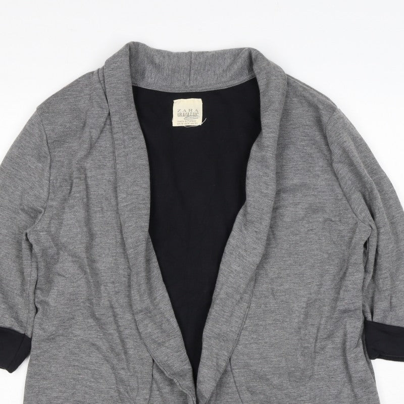 Zara Women Grey M Knit Open Front Shawl Collar Blazer Jacket