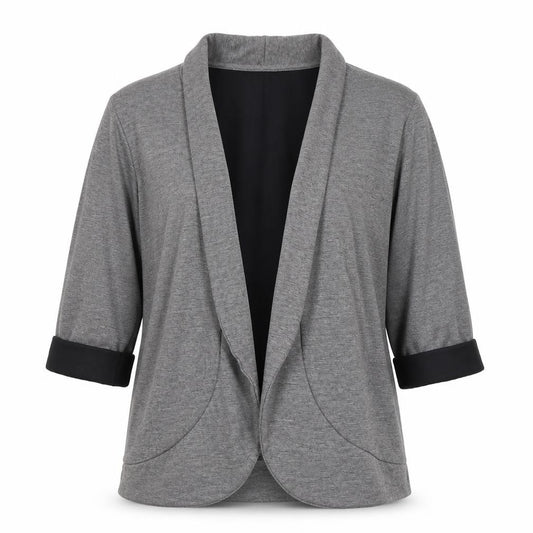 Zara Women Grey M Knit Open Front Shawl Collar Blazer Jacket