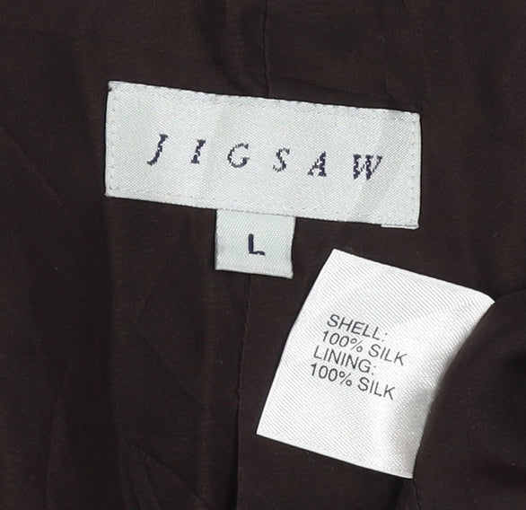 Jigsaw Women’s Brown L 100% Silk Single-Breasted Tailored Blazer Jacket