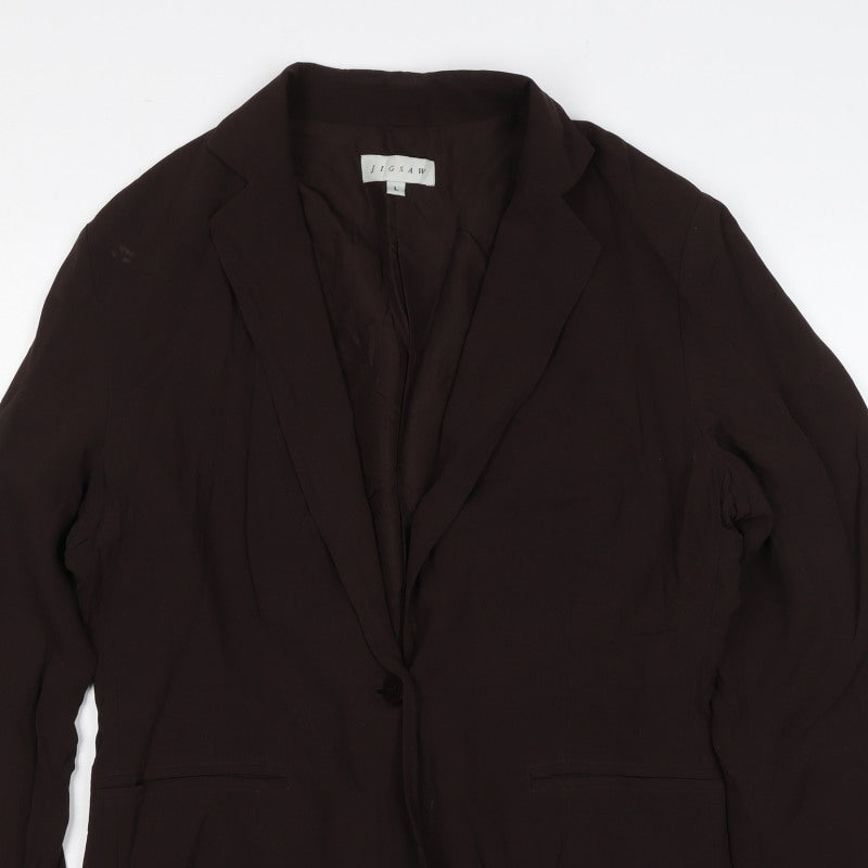 Jigsaw Women’s Brown L 100% Silk Single-Breasted Tailored Blazer Jacket