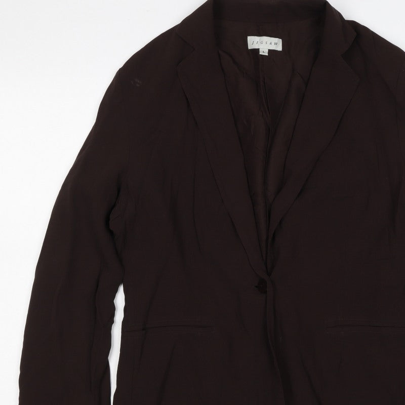 Jigsaw Women’s Brown L 100% Silk Single-Breasted Tailored Blazer Jacket