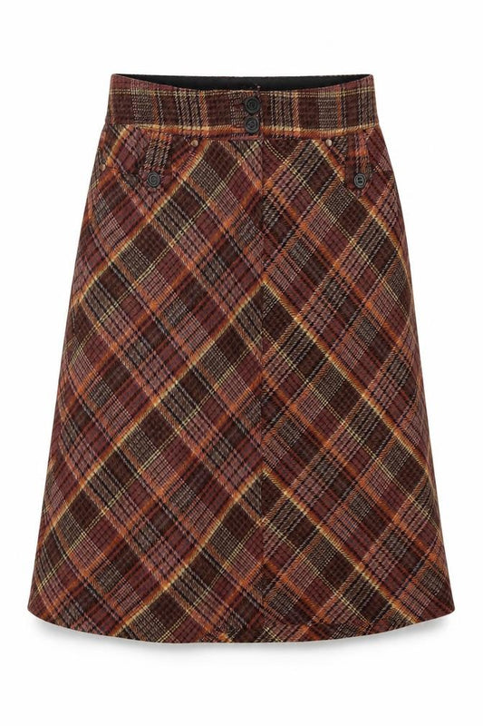 H&M Women Brown Plaid Tweed A-Line Knee Length Skirt UK 8