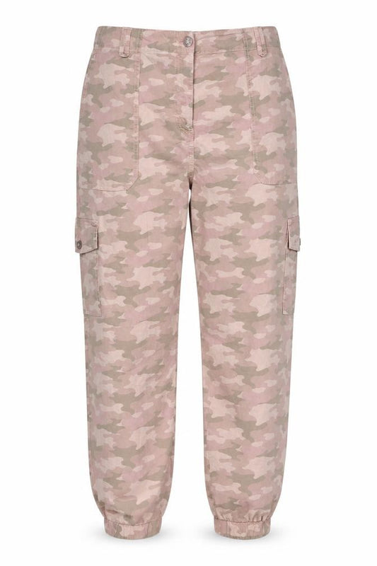 M&S Women’s Pink Camo Cargo Tapered Jeans Size 18 Short Belted