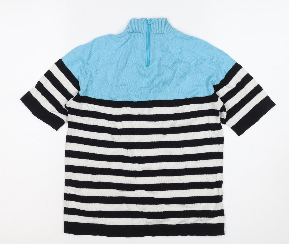 Popo England Women Blue Stripe Roll Neck Zip Knit Top Size 2