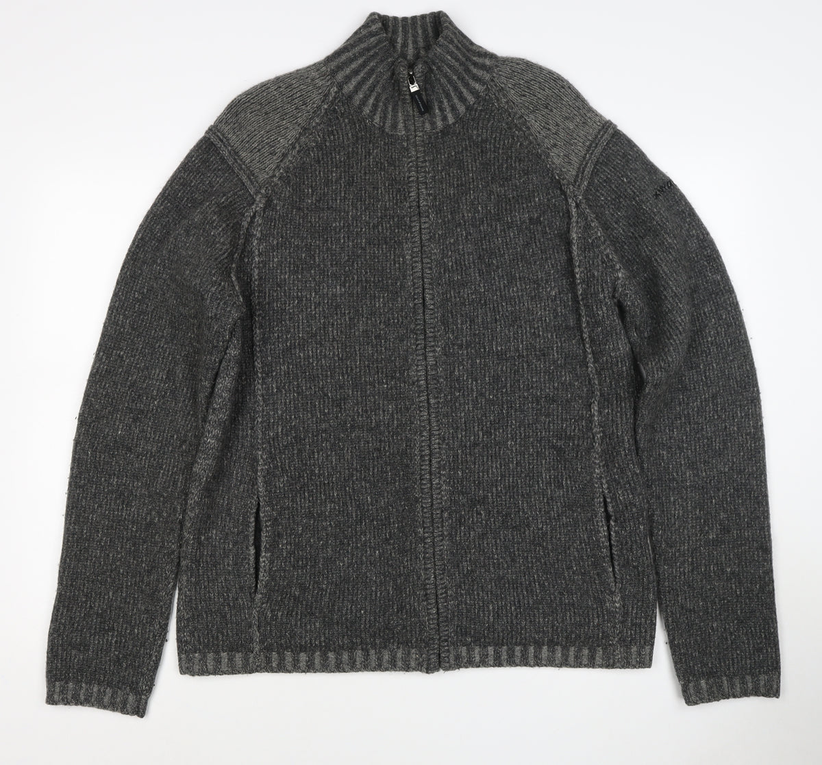 DKNY Jeans Men’s Grey L Full Zip Lambswool Knit Jumper High Neck
