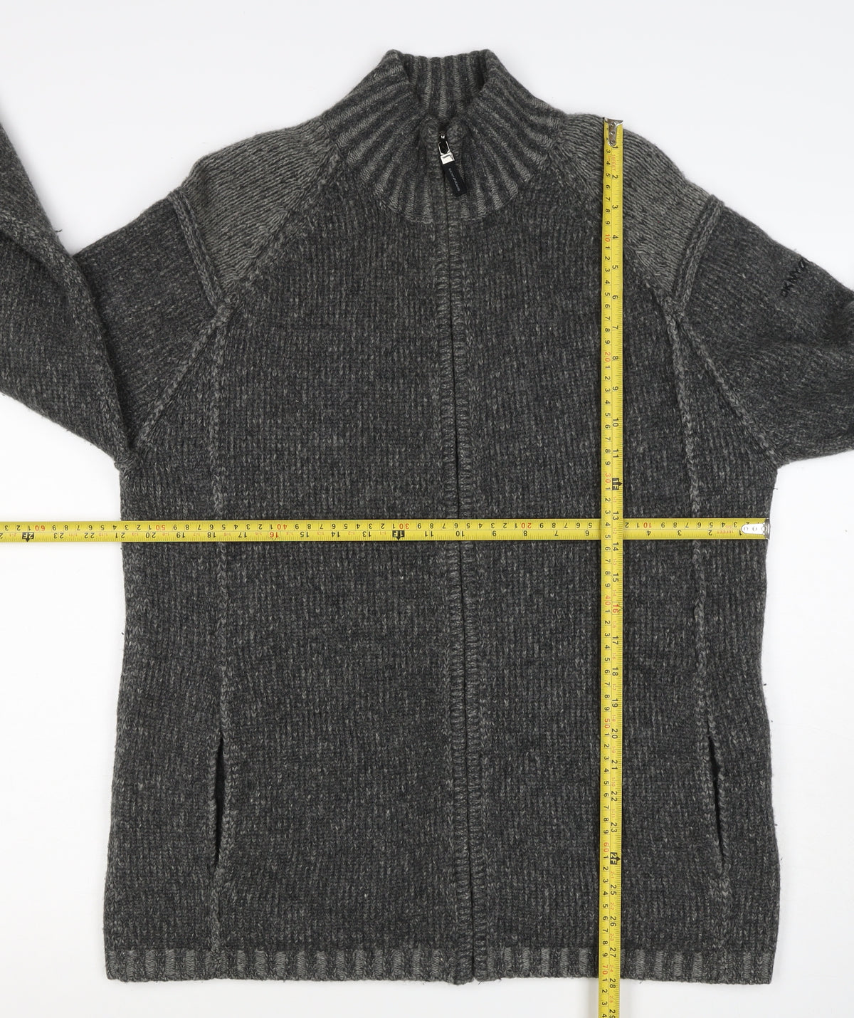 DKNY Jeans Men’s Grey L Full Zip Lambswool Knit Jumper High Neck
