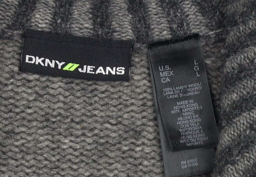 DKNY Jeans Men’s Grey L Full Zip Lambswool Knit Jumper High Neck