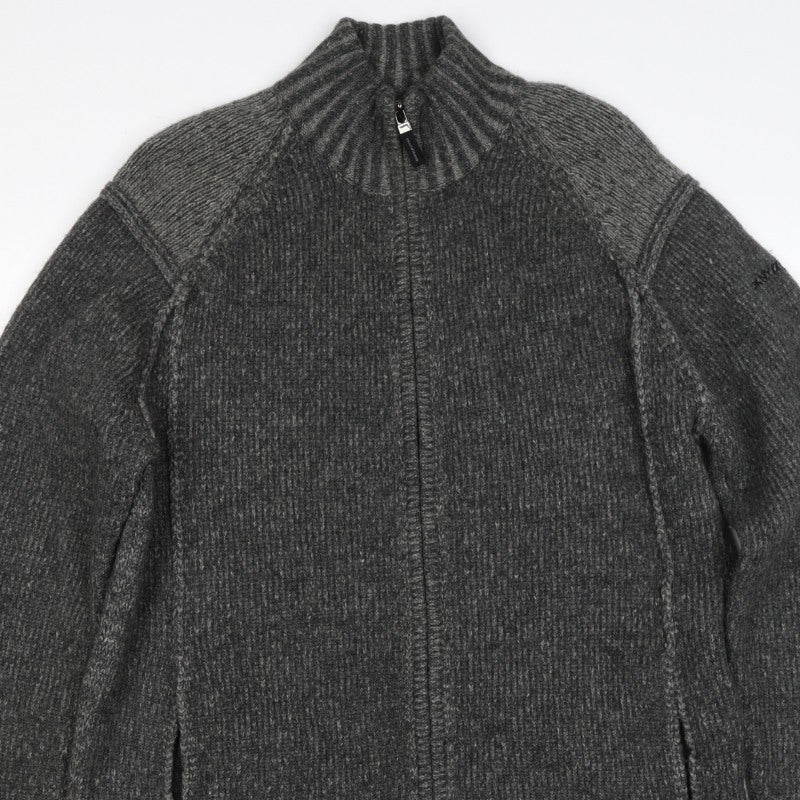 DKNY Jeans Men’s Grey L Full Zip Lambswool Knit Jumper High Neck