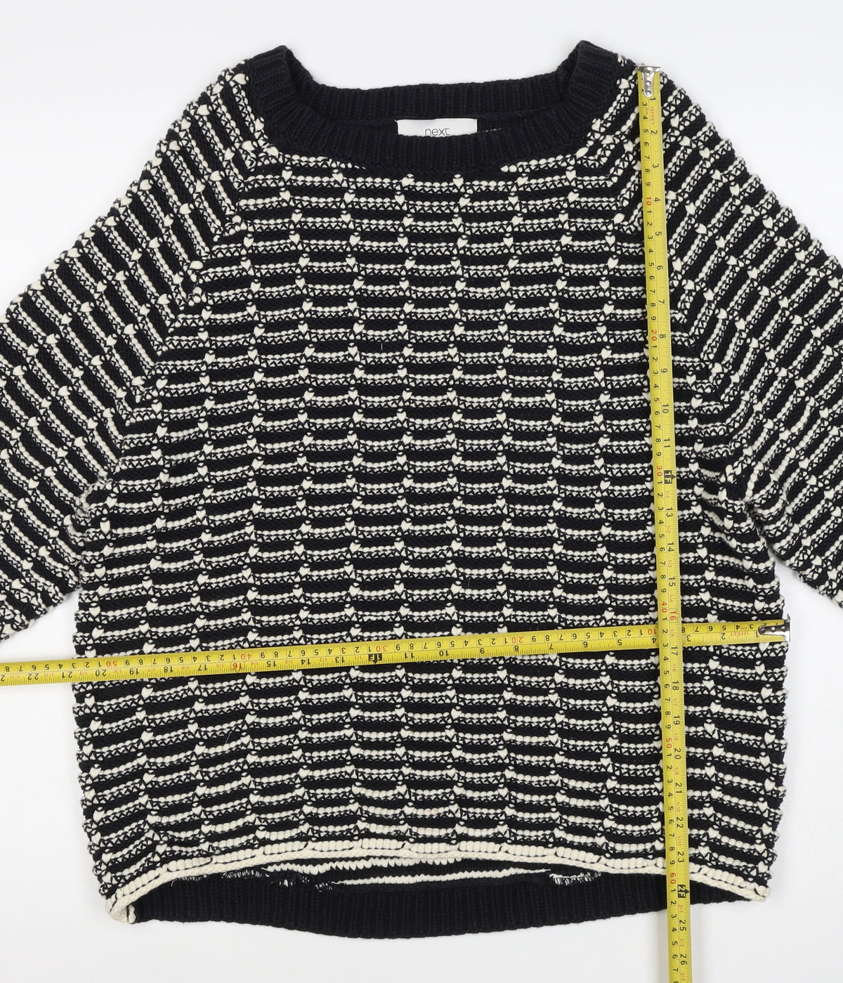 Next Women’s Black Ivory Striped Knit Pullover Jumper Size M
