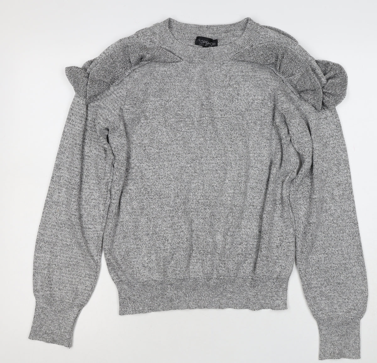 Topshop Women’s Grey UK 10 Ruffle Crew Neck Knit Pullover Jumper