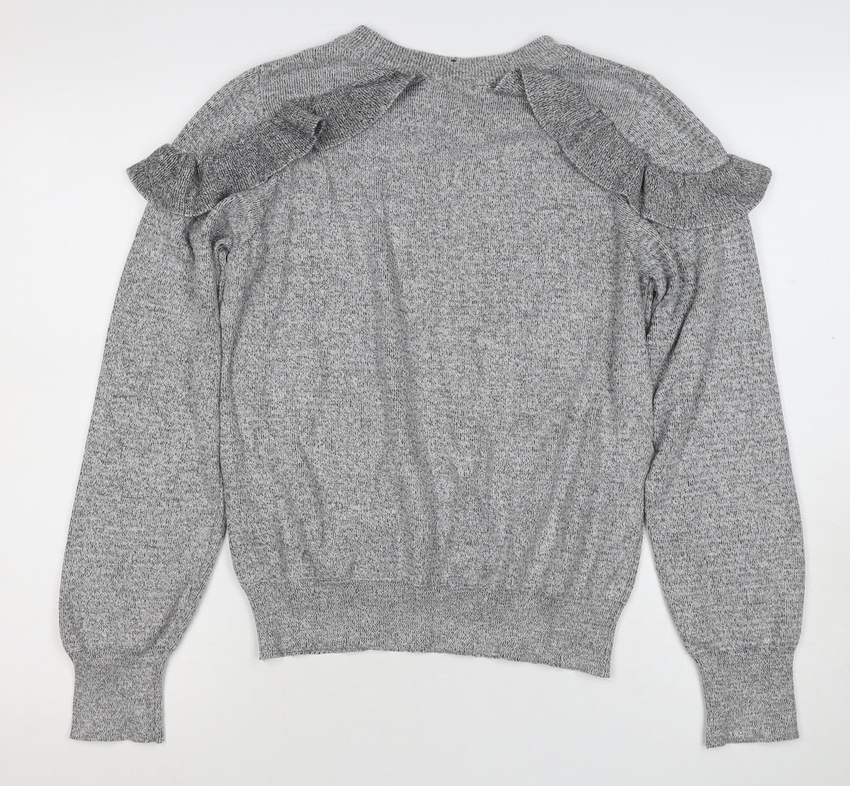 Topshop Women’s Grey UK 10 Ruffle Crew Neck Knit Pullover Jumper