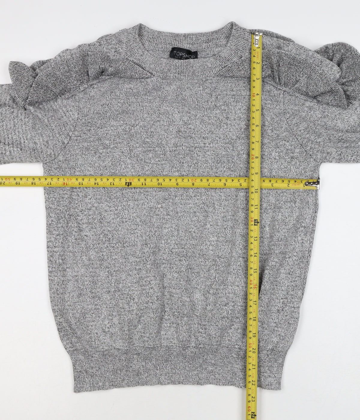 Topshop Women’s Grey UK 10 Ruffle Crew Neck Knit Pullover Jumper