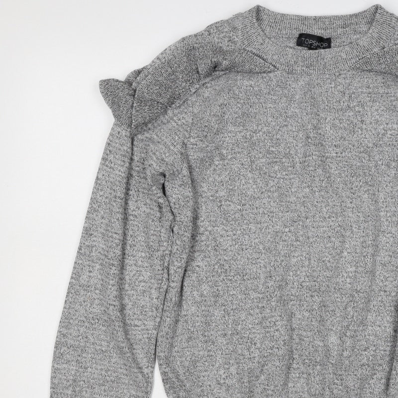 Topshop Women’s Grey UK 10 Ruffle Crew Neck Knit Pullover Jumper