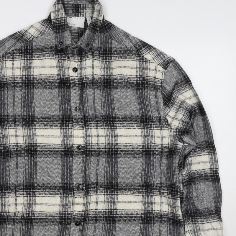 ASOS Design Men Grey Plaid Flannel Overshirt Button-Up Size M