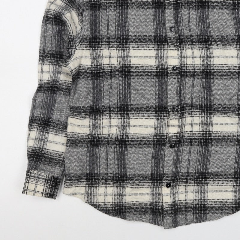 ASOS Design Men Grey Plaid Flannel Overshirt Button-Up Size M