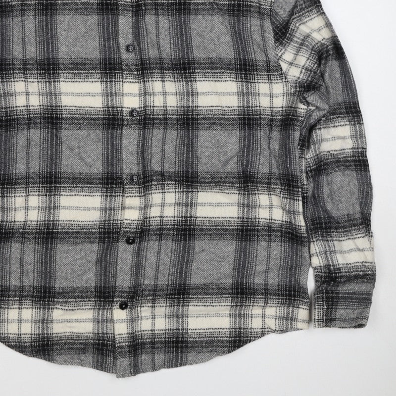 ASOS Design Men Grey Plaid Flannel Overshirt Button-Up Size M