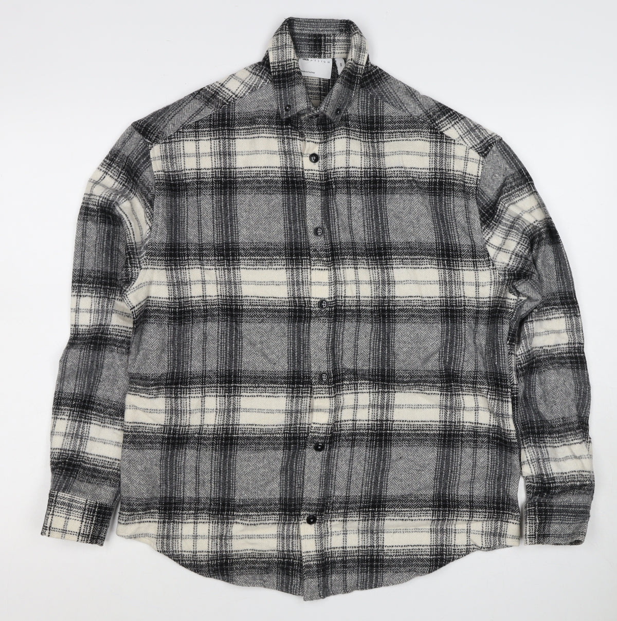 ASOS Design Men Grey Plaid Flannel Overshirt Button-Up Size M