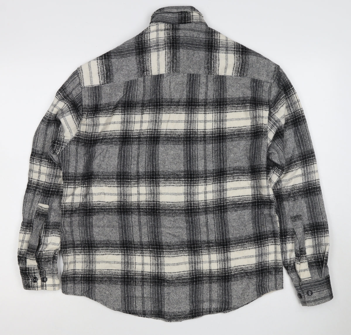 ASOS Design Men Grey Plaid Flannel Overshirt Button-Up Size M