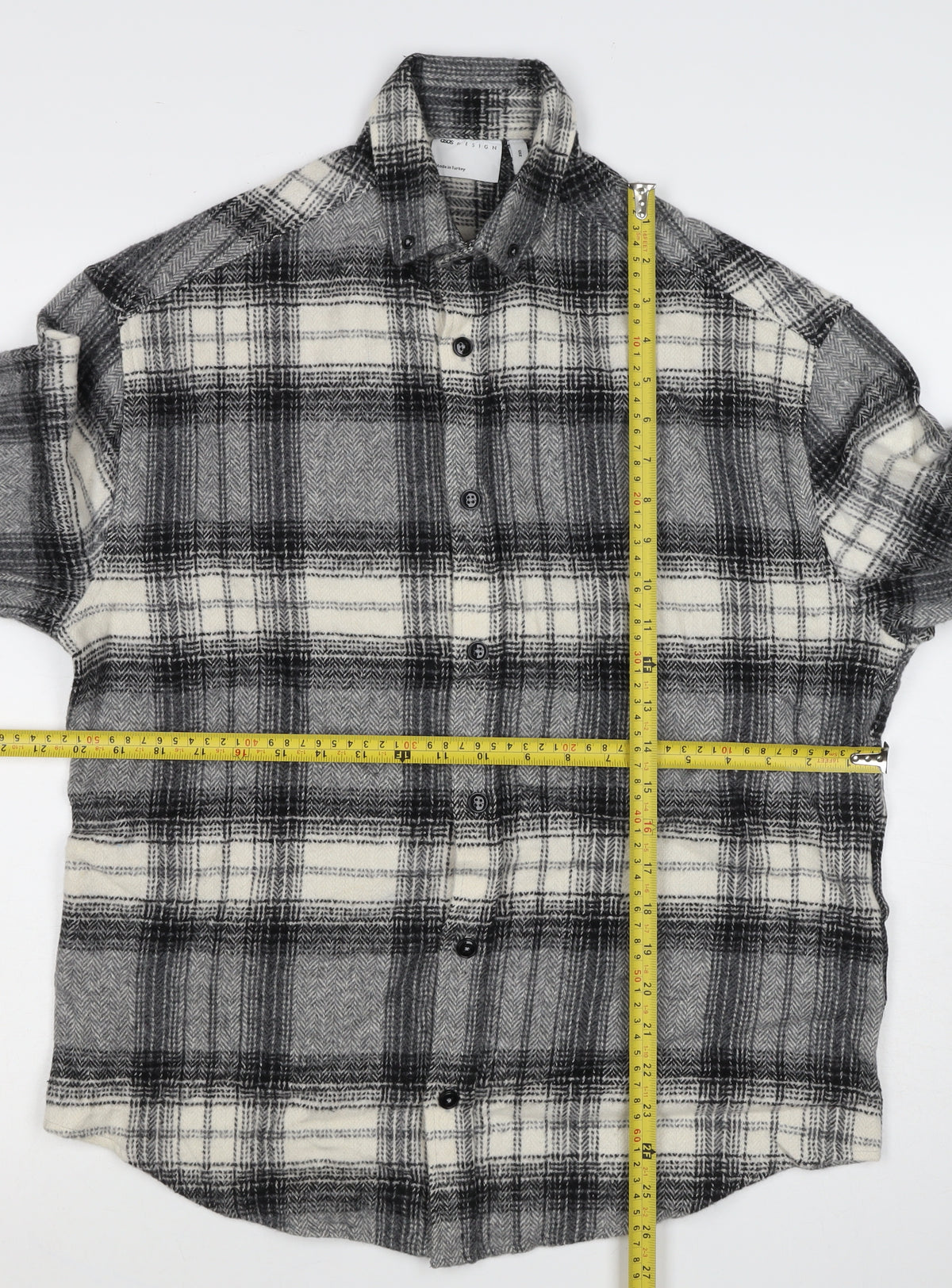 ASOS Design Men Grey Plaid Flannel Overshirt Button-Up Size M