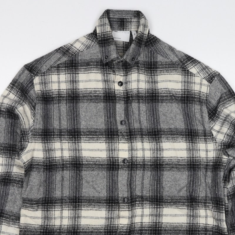 ASOS Design Men Grey Plaid Flannel Overshirt Button-Up Size M