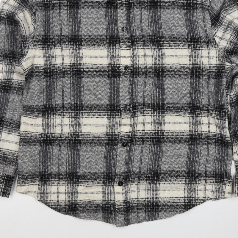 ASOS Design Men Grey Plaid Flannel Overshirt Button-Up Size M