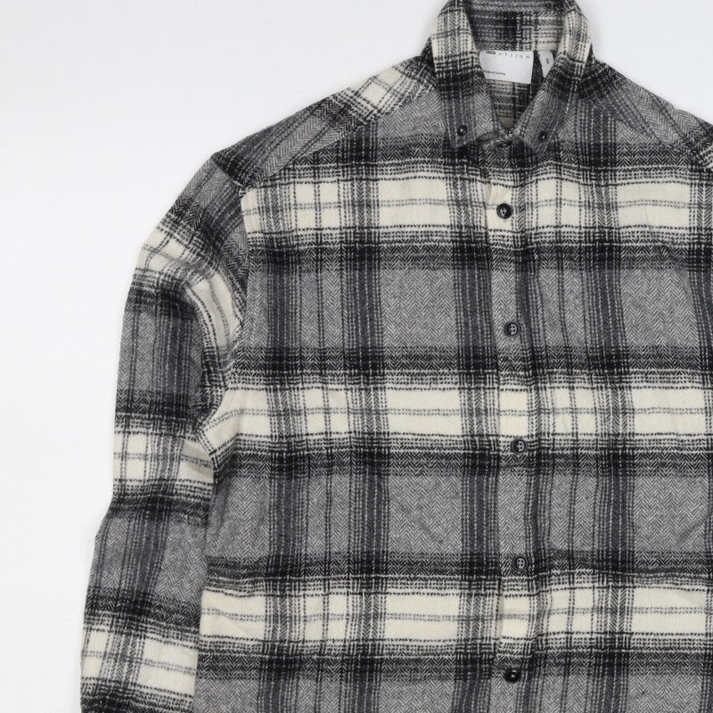 ASOS Design Men Grey Plaid Flannel Overshirt Button-Up Size M
