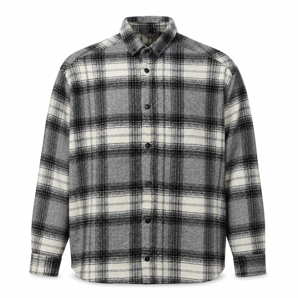 ASOS Design Men Grey Plaid Flannel Overshirt Button-Up Size M