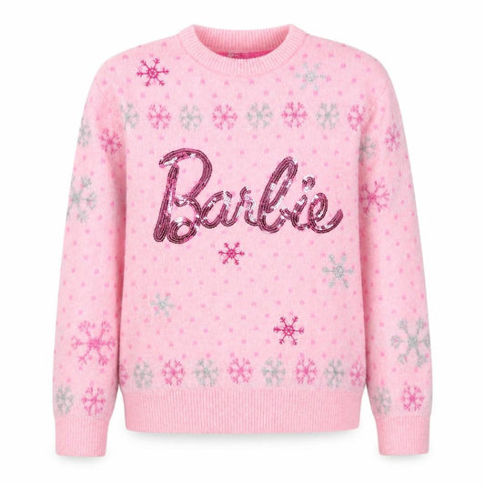 TU Barbie Girls Pink 12 Years Sequin Snowflake Christmas Jumper