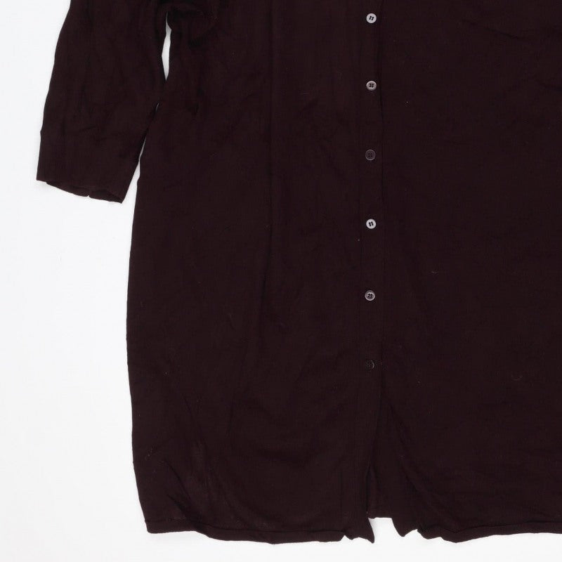 Phase Eight Women Brown UK 18 Long Sleeve Collared Button Viscose Blouse