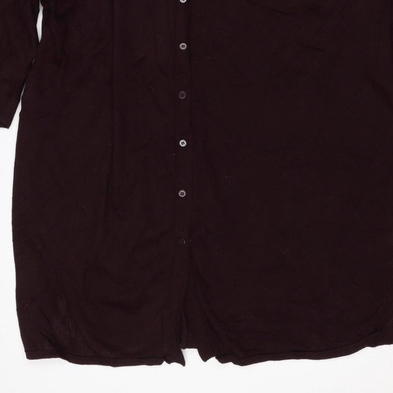 Phase Eight Women Brown UK 18 Long Sleeve Collared Button Viscose Blouse