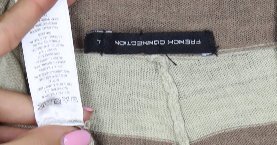 French Connection Men’s Beige Brown Stripe Linen Blend Zip Hoodie L