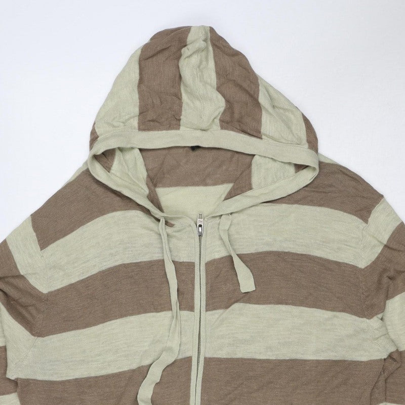 French Connection Men’s Beige Brown Stripe Linen Blend Zip Hoodie L